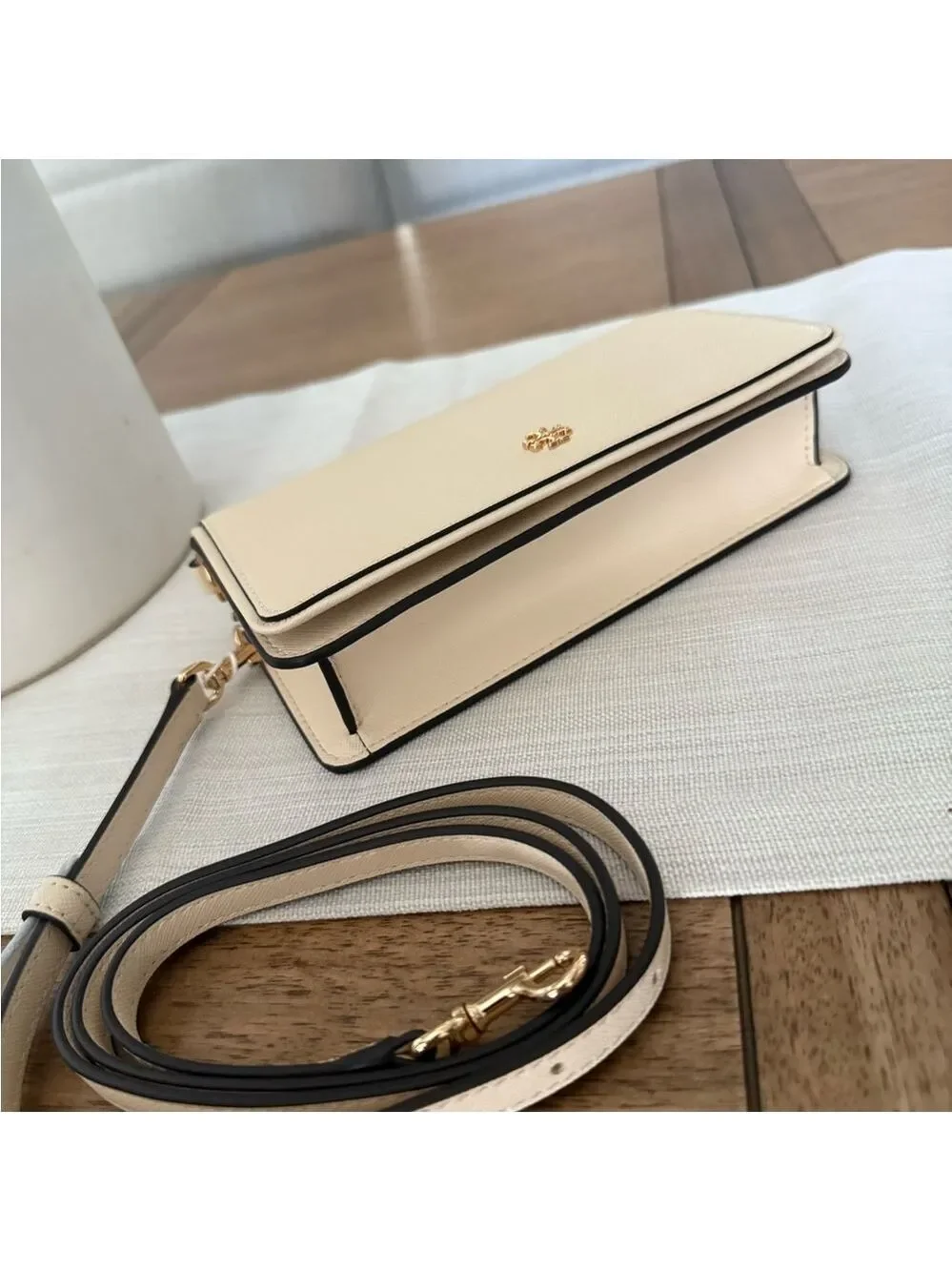 New Tory Burch Emerson Patent Leather Crossbody in Brie color